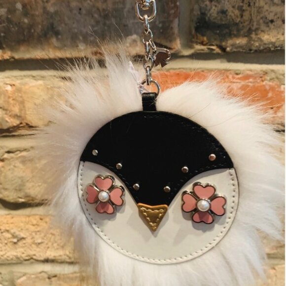 NEW Kate Spade Penguin Furry Keychain Key Fob Bag Charm - Picture 1 of 4